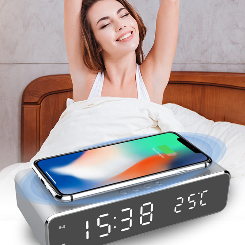 LED Alarm Clock with Wireless Charging & HD Mirror Display