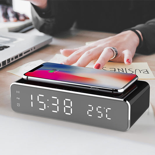 LED Alarm Clock with Wireless Charging & HD Mirror Display