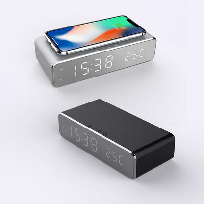 LED Alarm Clock with Wireless Charging & HD Mirror Display